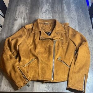 Jou Jou Camel Suede Moto Jacket with Chain Detail